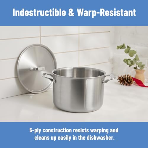 Misen 5-Ply Stainless Steel Stockpot – Large Cooking Pot for Boiling, Simmering & Stewing - Consistent, Even Heating - Durable, Dishwasher Safe – Oven-Safe to 800F, Induction Ready - 8 QT