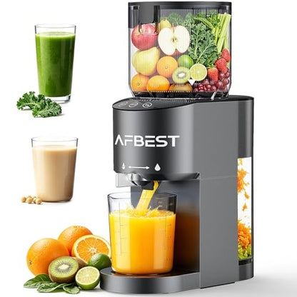 AFBEST Juicer Machines with 5.8" Large Chute, 2-in-1 Cold Press Juicer for Whole Vegetables Fruits Making Nut Milk, 100oz Capacity Masticating juicer for Daily Wellness, Easy to Clean, Premium Gray
