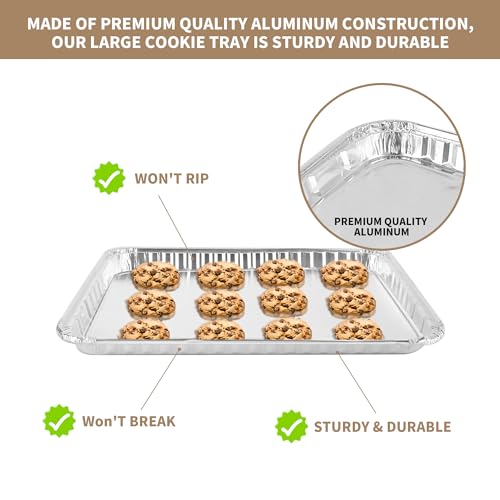 YEUIKERR 24 Pack 16 x 11 inch Aluminum Disposable Cookie Sheets for Baking and Roasting Disposable Aluminum Foil Grilling Pans for Brownie Tins,Cooking Thin, Cakes