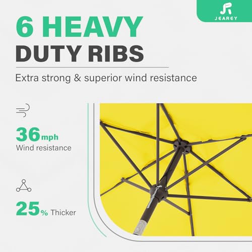 JEAREY 7.5FT Patio Umbrella Market Table Umbrella with 6 Sturdy Ribs, Push Button Tilt/Crank Outdoor Umbrella for Garden, Deck, Backyard, Pool and Beach,Yellow
