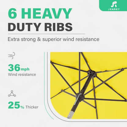 JEAREY 7.5FT Patio Umbrella Market Table Umbrella with 6 Sturdy Ribs, Push Button Tilt/Crank Outdoor Umbrella for Garden, Deck, Backyard, Pool and Beach,Yellow