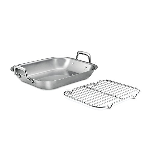 Tramontina 16.75-Inch Stainless Steel Roasting Pan with Rack, Flared Edge Turkey Roaster for Oven, Dishwasher Safe, Made in Brazil