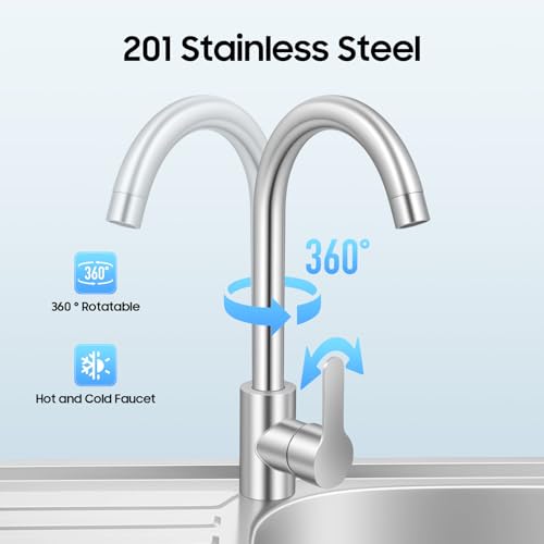 DYRABREST 75x40x78cm Outdoor Kitchen Sink with Workstation, Heavy-Duty Stainless Steel Freestanding Sink with 2-Tier Storage Racks, 360° Swivel Faucet, Adjustable Feet for Backyards, Cafes