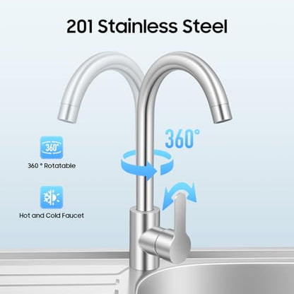 BANEBONE Portable Commercial Stainless Steel Freestanding Single Bowl Utility Sink Set - Outdoor Kitchen Sink for Restaurant Cafe Hotel Garage and Laundry Room with 2-Tier Storage Shelves (H 30.7in)