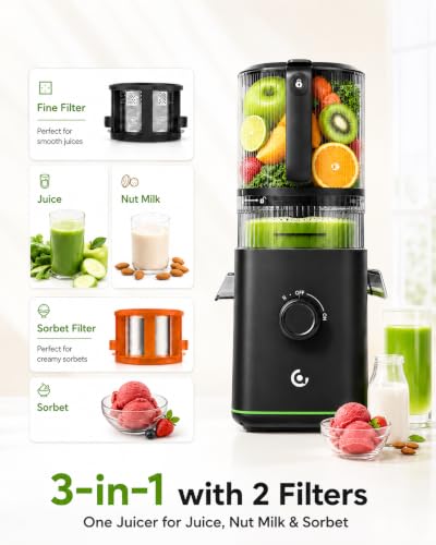 AMZCHEF Cold Press Juicer, 6.0" Whole Fruit Self-Feeding Slow Juicer