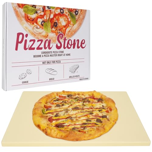 GOOD GAIN Pizza Stone for Oven Grill - Cordierite Baking Stone for Bread, Pies | 15'' x 12'' Rectangular Oven Stones for Cooking | Indoor,Outdoor | Durable, Heat Shock Resistant (Beige)