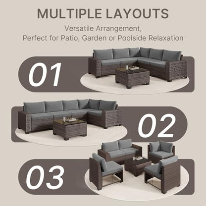 Gizoon 6-Piece Outdoor Patio Furniture Set, PE Wicker Rattan Sectional Sofa