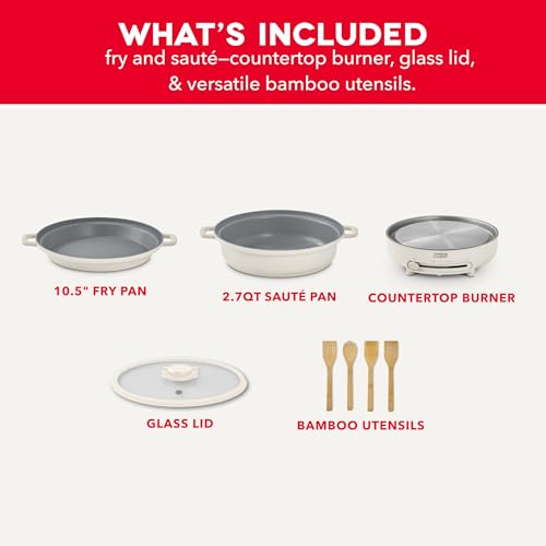 Dash Stacks Stacking Cookware Set with Electric Burner - Features CleanCoating™ Ceramic Nonstick Coating - Versatile, Nestable Pieces - Convenient Storage - Cream, 8-Piece
