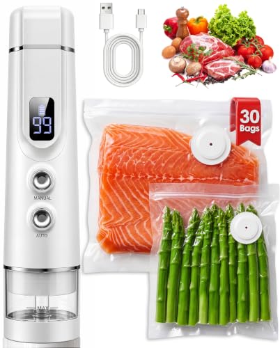 Synvox Vacuum Sealer for Food: 30 Reusable Bags & 20ml Tank