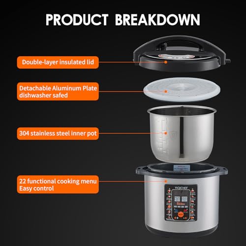 12L/12.8Qt Commercial Electric Pressure Cooker, Digital Control, 304 Stainless steel Inner Pot, Serve for 15-25 people, 1600W/120V with US PLUG, suitable to small restaurant, Canteen, Hotel