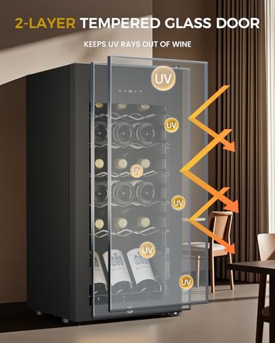 Feelfunn 18 Bottle Wine Cooler Refrigerator,Freestanding Wine Fridge,Black