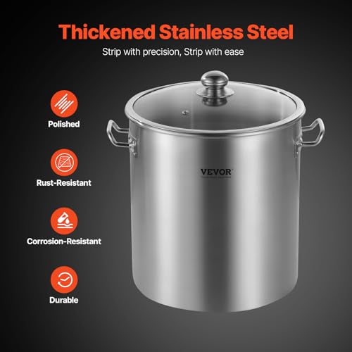 VEVOR Stainless Steel Stockpot, 24 Quart Cooking Pots, Cookware Sauce Pot with Lid, and Handle, Heavy Duty Commercial Grade Stock Pot, Sanding Treatment, for Steaming Boiling or Frying Silver