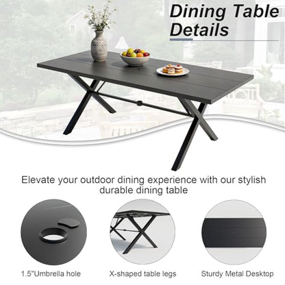 ASJMR 10 Piece Outdoor Dining Table and Chairs for 8, Rectangular Patio Dining Table with 14 Ft Patio Umbrella with 8 Fixed Dining Chairs with Cushions, Lawn Garden Outdoor Table and Chairs-Navy