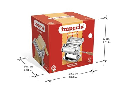 Imperia Pasta Maker Machine- 100% Made in Italy, Heavy Duty Steel Construction, Easy Lock Dial, Wood Grip Handle & Cleaning Brush- Fresh Homemade Italian Spaghetti Fettuccine or Lasagna (Classic Line)