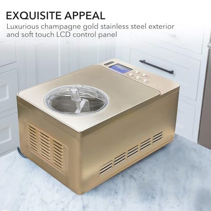 Whynter Ice Cream Maker Machine & Yogurt Automatic 2 Qt. with Built-in Compressor, LCD Digital Display & Timer, No Pre-Freezing, ICM-220CGY, Champagne Gold