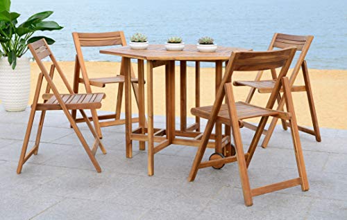 SAFAVIEH Outdoor Collection Kerman Natural 5-Piece Foldable Patio Dining Set (Fully Assembled)