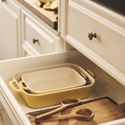 Staub Ceramic Rectangular Baking Dish Set, Casserole Dish, 2-Piece, Citron