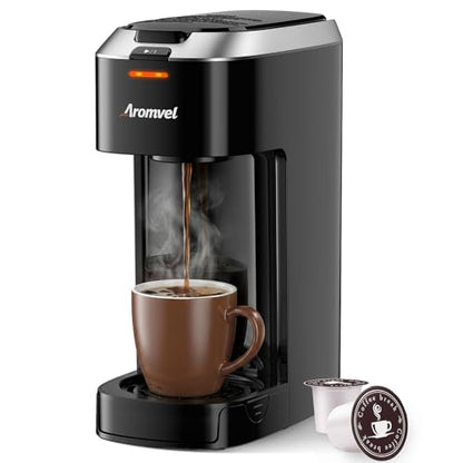 Aromvel Single Serve Coffee Maker for K Cup Pods, One Button Coffee Maker, 6-14oz Brew Sizes, Fits Travel Mug, Compact for Small Kitchen, Office, Dorm, RV, Silver