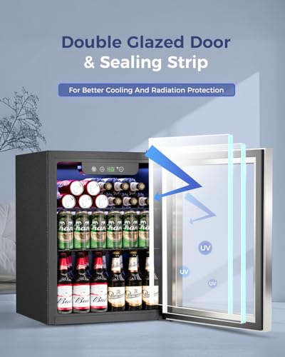 Feelfunn 68 Can Beverage Refrigerator, 1.7CuFt Mini Fridge with Glass Door