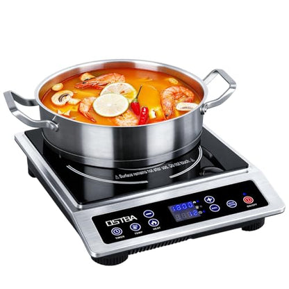 OSTBA 1800W Portable Induction Cooktop, Large Heating Coil Countertop Induction Burner, 10 Power Levels & 120–460°F Temperature Control, 3H Timer, Keep Warm, ETL Certified