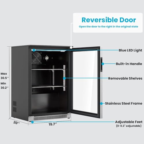 Advanics 20IN Beverage Refrigerator with Glass Door-120 Can Built in Under Counter Fridge & Freestanding,Ideal for Soda,Beer Drink Cooler