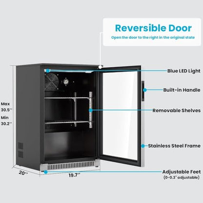 Advanics 20IN Beverage Refrigerator with Glass Door-120 Can Built in Under Counter Fridge & Freestanding,Ideal for Soda,Beer Drink Cooler