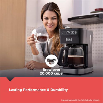 BLACK+DECKER CAFÉCRAFT 12-Cup Programmable Coffee Maker, Stainless Steel Drip Coffeemaker with Vortex Showerhead, Strength Selector, Sneak-A-Cup, Keep Warm