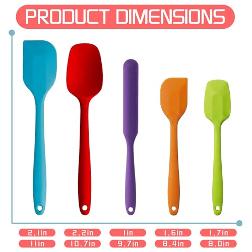 Kodreat 5 Pieces Silicone Spatula Set BPA Free Non Stick Rubber Spatula Heat Resistant Set Ideal for Baking Cooking Mixing Dishwasher Safe Kitchen Tools Multicolor