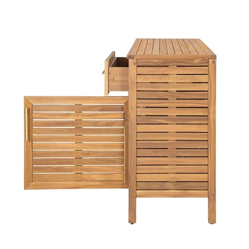 Merax Outdoor Patio Acacia Wood Cabinet, Natural Finish Storage Cabinet with 2 Drawers & Double-Door Shelf for Garden, Poolside, Patio