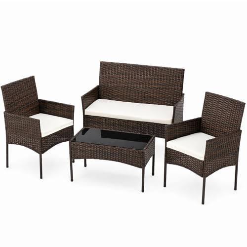 Sweetcrispy 4-Piece Patio Furniture Set, Outdoor Wicker Conversation