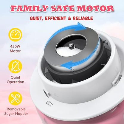 Cotton Candy Machine, Cotto Candy Maker for Kids with Cartoon DIY Stickers, 6 Paper Cones & Sugar Scoop, Homemade Candy Machine for Birthday, Party Gatherings,Christmas Halloween Gift, Pink (M.20)