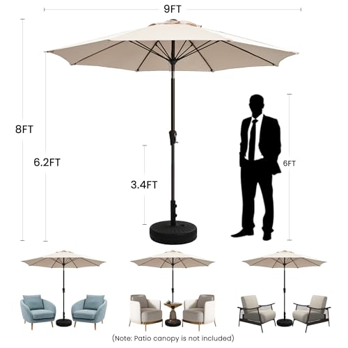 Ayge 9FT Large Outdoor Patio Umbrella Market Table Umbrella-UV Resistant, Easy Push Button Tilt and Crank, 8 Sturdy Fiberglass Ribs Heavy-Duty Pool Umbrella for Deck, Backyard,Garden,Beige