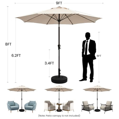 Ayge 9FT Large Outdoor Patio Umbrella Market Table Umbrella-UV Resistant, Easy Push Button Tilt and Crank, 8 Sturdy Fiberglass Ribs Heavy-Duty Pool Umbrella for Deck, Backyard,Garden,Beige