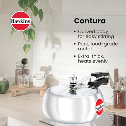 Hawkins 3.5 Litre Contura Pressure Cooker, Handi Inner Lid Cooker, Silver (HC35)