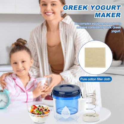 Greek Yogurt Strainer with Lid and Strainer Cloth, Ultra Fine Mesh Dry Yogurts Maker Separator, Reusable Yoghurt Filter to Makes Small Batches(450g)