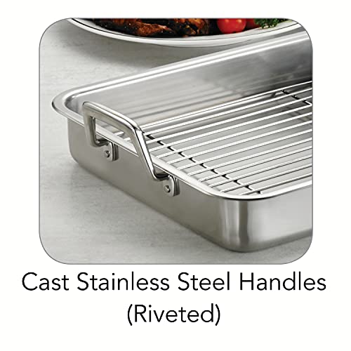 Tramontina 13.5-Inch Stainless Steel Roasting Pan with Rack, Turkey Roaster for Oven, Dishwasher Safe, Made in Brazil