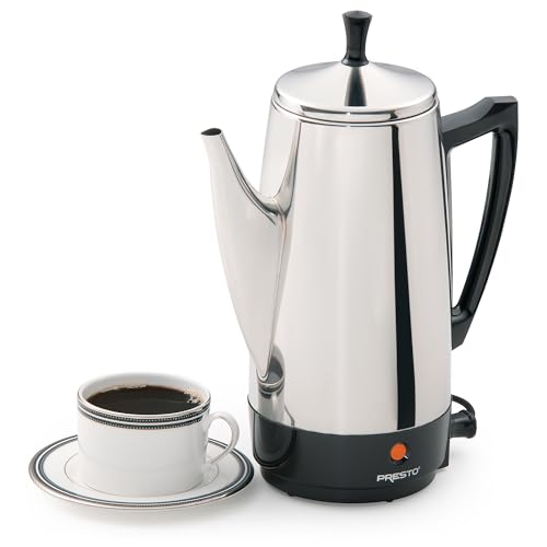 Presto 02811 Stainless Steel Electric Coffee Percolator - 12-Cups, Easy-Pour Spout, Stay-Cool Handle, Make 2-12 Cups