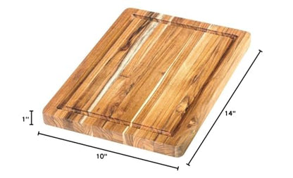 Teakhaus Carving Board with Juice Groove - Small (S) Teak Wood Cutting Board 14”L x 10”W x 1” Thick - Lightweight, Sustainably Harvested & FSC Certified - Knife Friendly with Beeswax Oil Finish