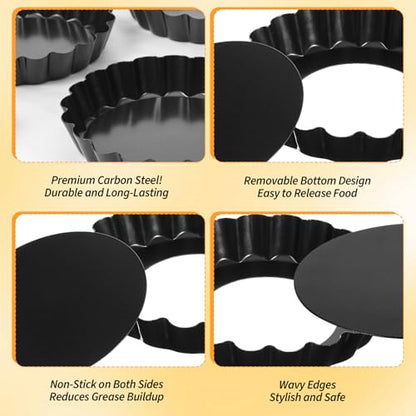 Meyeyaia 16 Pack Mini Tart Pan 4 Inch with Removable Bottom, Nonstick Round Mini Quiche Pans Mold Heavy Duty Fluted Side for Pies, Mousse Cakes, Dessert Baking
