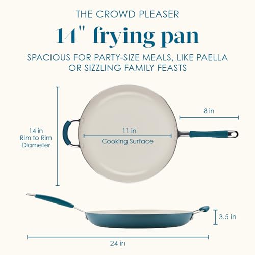 Rachael Ray Cucina Ceramic Nonstick Frying Pan/Skillet, Dishwasher Safe, 14 Inch Open Fry Pan - Marine Blue