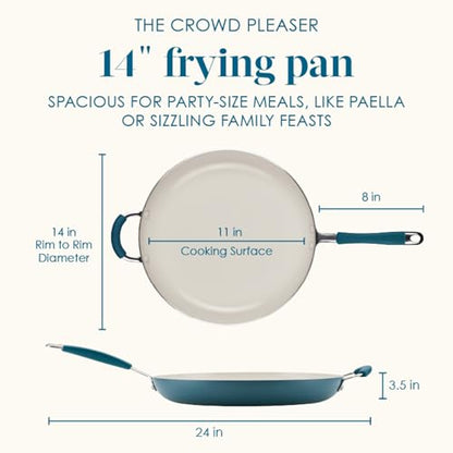 Rachael Ray Cucina Ceramic Nonstick Frying Pan/Skillet, Dishwasher Safe, 14 Inch Open Fry Pan - Marine Blue
