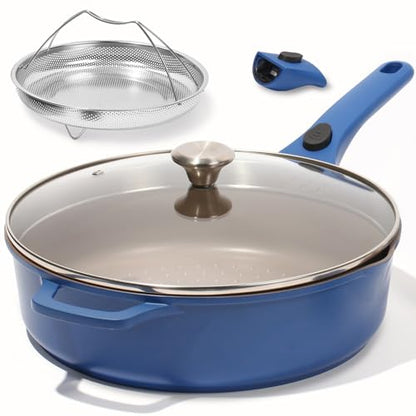 ESLITE LIFE Nonstick Always Pan with Lid, 11 Inch(4.5 Qt) Deep Frying Skillet Sauté Pan, Safe for Oven, Induction & All Cooktops, PTFE & PFOA Free (Blue Granite, 11" w/Lid & Steamer)
