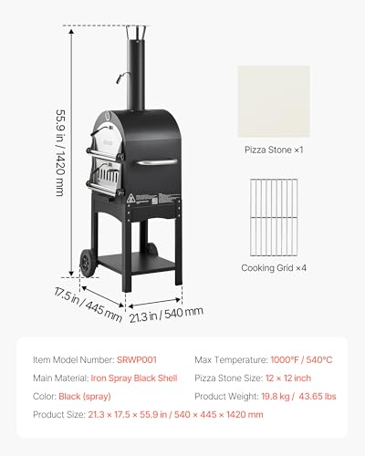 VEVOR Outdoor Pizza Oven, 12" Pellet Fire Ovens, 2-Layer Pizza Oven Wood Fired, Wood Burning Outdoor Pizza-Oven with 2 Removable Wheels, 1000℉ Max Temperature Fired Pizza-Maker Ovens for Barbecue