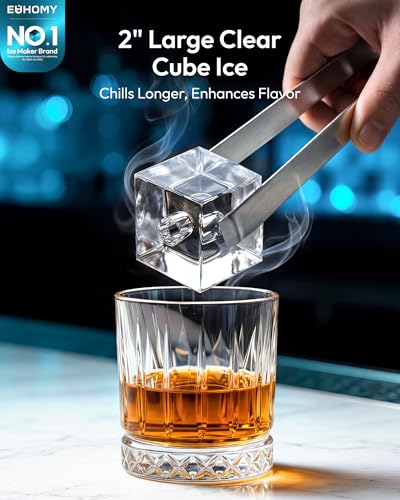 EUHOMY 2'' Clear Ice Cube Maker Countertop with APP, 110 Pcs Daily Cubes