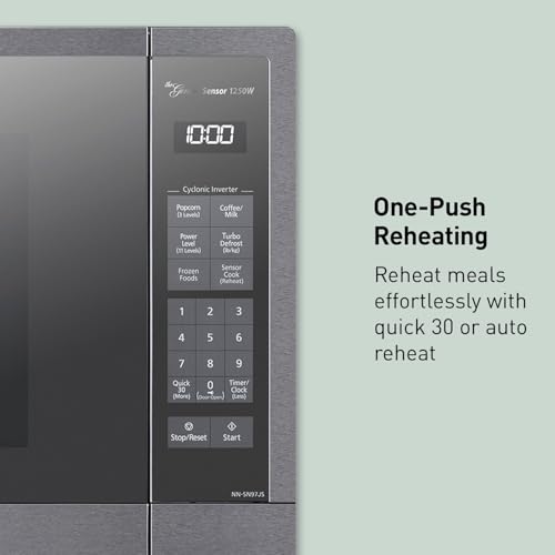 Panasonic Microwave Oven, Stainless Steel Countertop/Built-In Cyclonic Wave with Inverter Technology and Genius Sensor, 2.2 Cu. Ft, 1250W, NN-SN97JS (Silver)