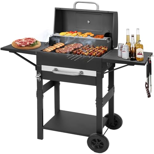 Charcoal Grill with 2 Side Tables 343 Sq.In.for BBQ Outdoor Cooking