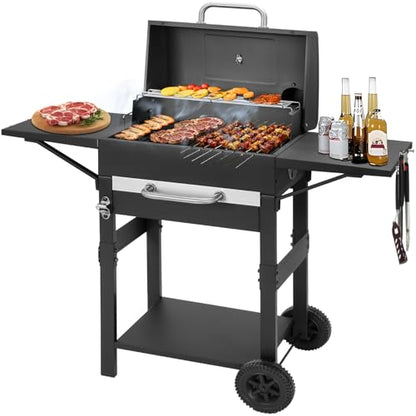 Charcoal Grill with 2 Side Tables 343 Sq.In.for BBQ Outdoor Cooking