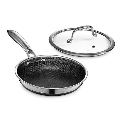 HexClad Hybrid Nonstick 8-Inch Frying Pan with Tempered Glass Lid, Stay-Cool Handle, Dishwasher-Friendly, Oven-Safe Up to 900°F, Induction Ready, Compatible with All Cooktops