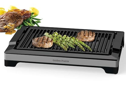 Indoor Grills Electric Smokeless, 1600W BBQ Grill with Water-Filled Drip Tray, 15-Inch Nonstick Grate for Steaks & Korean BBQ, Rapid Heating for Searing