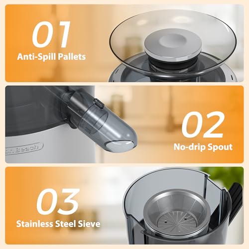 NEWBULIG Centrifugal Juicer, 600W Juicer Machine with 2.5" Feed Chute & 17,000 RPM, 3-Speed Juice Extractor for Whole Fruits Vegetables, Easy to Clean, BPA-Free, Silver